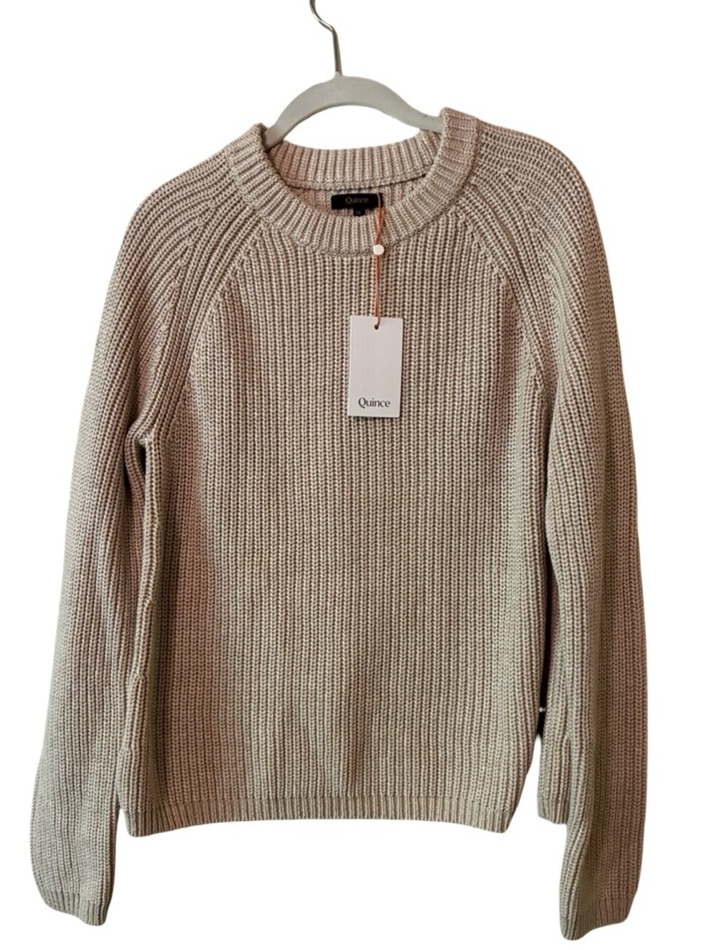 QUINCE 100% Organic Cotton Fisherman’s Sweater in Speckled Beige, Size Medium